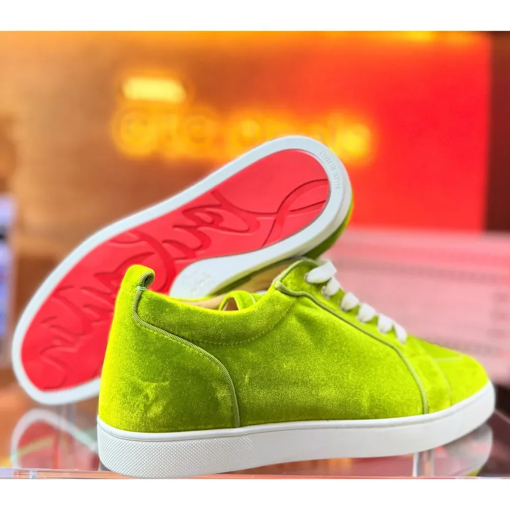 Christian Louboutin Louis Junior Orlato Velvet Sneakers Neon Green EU 44